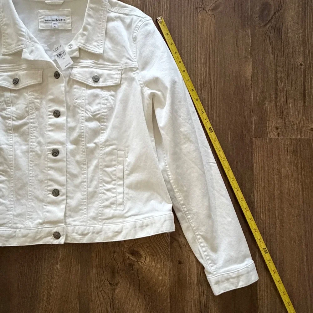 LOFT Denim Jacket White Button Front Trucker Women XL - Picture 8 of 15